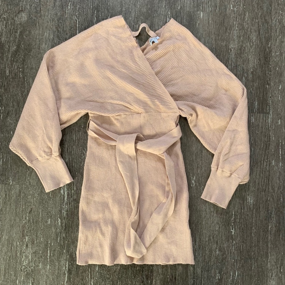 Beginning Boutique Ribbed Knit Wrap Dress Beige Size 6